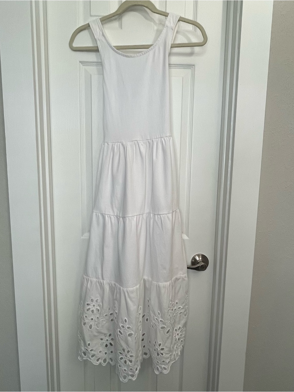 J. Crew white 3 tier 100% cotton midi eyelet dress cottagecore boho